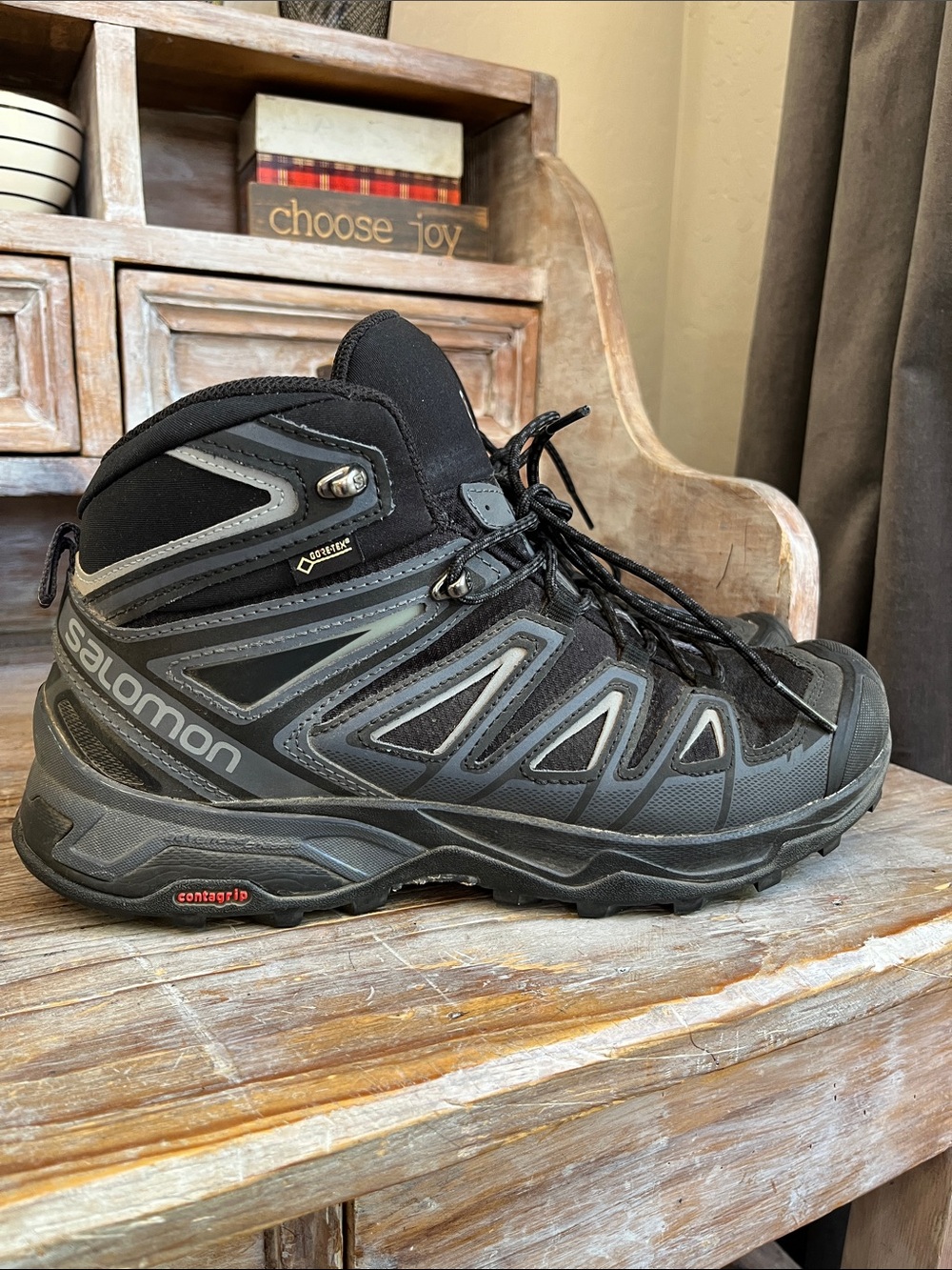 🖤 Salomon X Ultra 3 Mid GTX Hiking Boots Size 9.5 Black Grey Outdoor